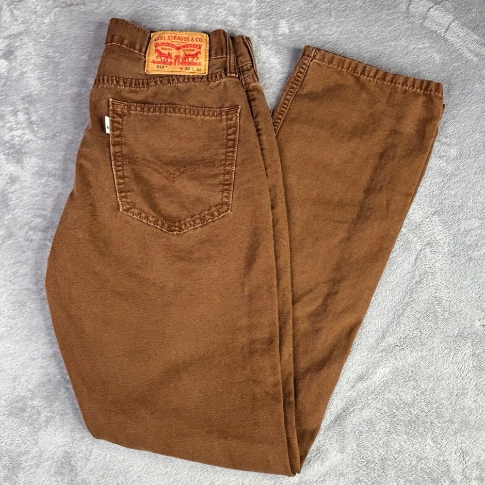 Levi's 514 Straight Fit Pants Mens 30x32 Brown Canvas Cotton Workwear Jeans
